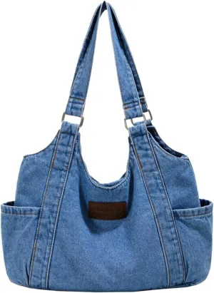 Casual Washed Denim Shoulder Bags for Women 2025 Trendy Hobo Bag Slouchy Purses and Handbags for Shopping Travel