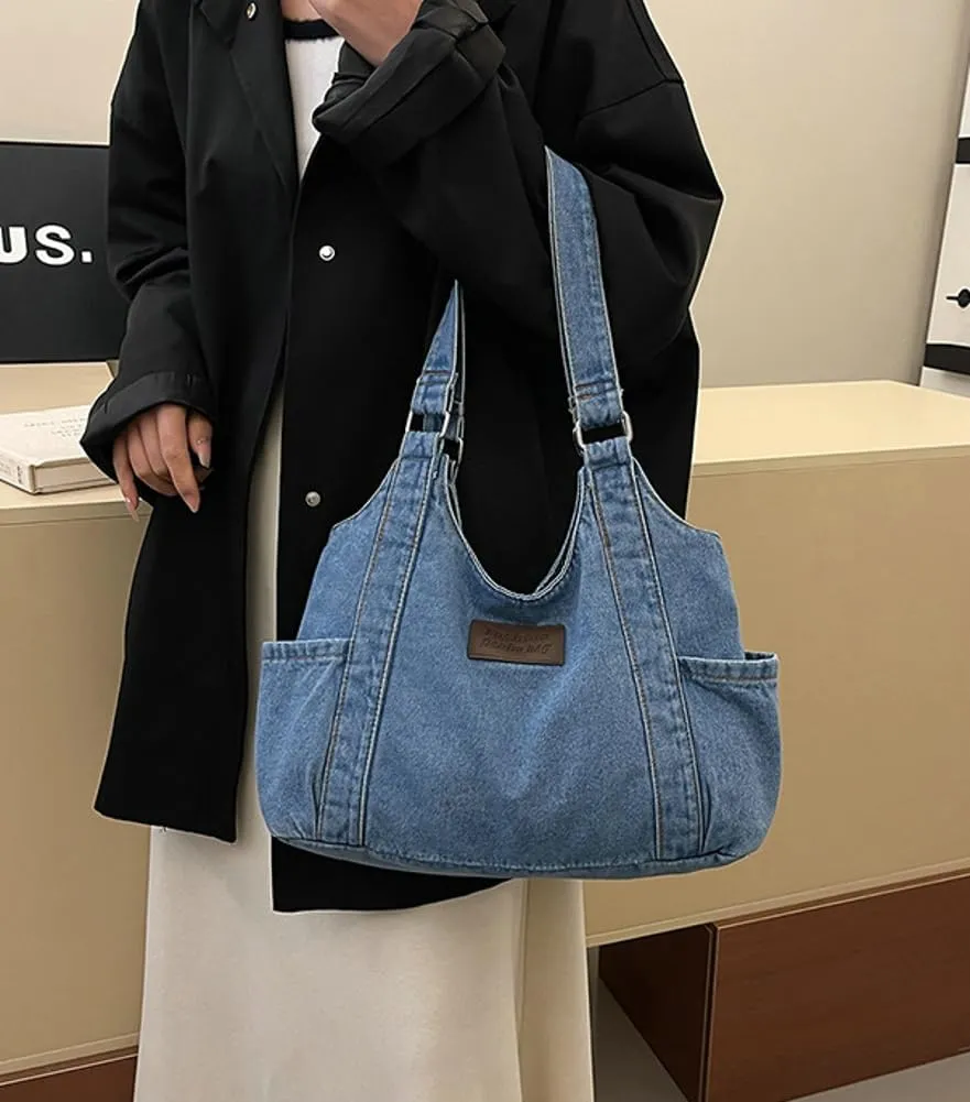 Casual Washed Denim Shoulder Bags for Women 2025 Trendy Hobo Bag Slouchy Purses and Handbags for Shopping Travel