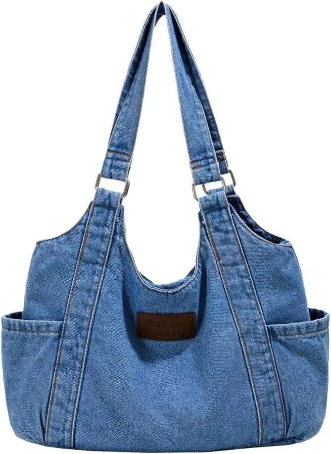 Casual Washed Denim Shoulder Bags for Women 2025 Trendy Hobo Bag Slouchy Purses and Handbags for Shopping Travel