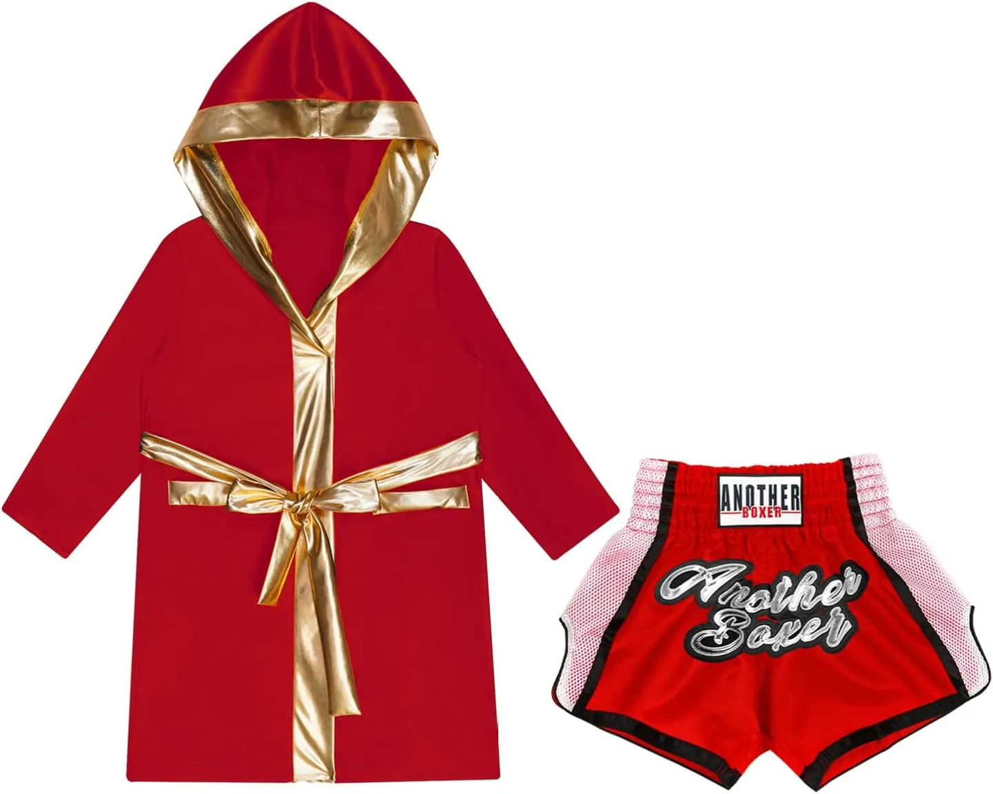 CHICTRY Kids Boys Boxing Costume Hooded Belted Robe and Boxing Shorts Boxer Role Play Cloak Boxing Uniform