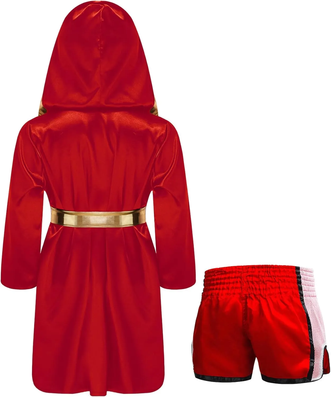 CHICTRY Kids Boys Boxing Costume Hooded Belted Robe and Boxing Shorts Boxer Role Play Cloak Boxing Uniform