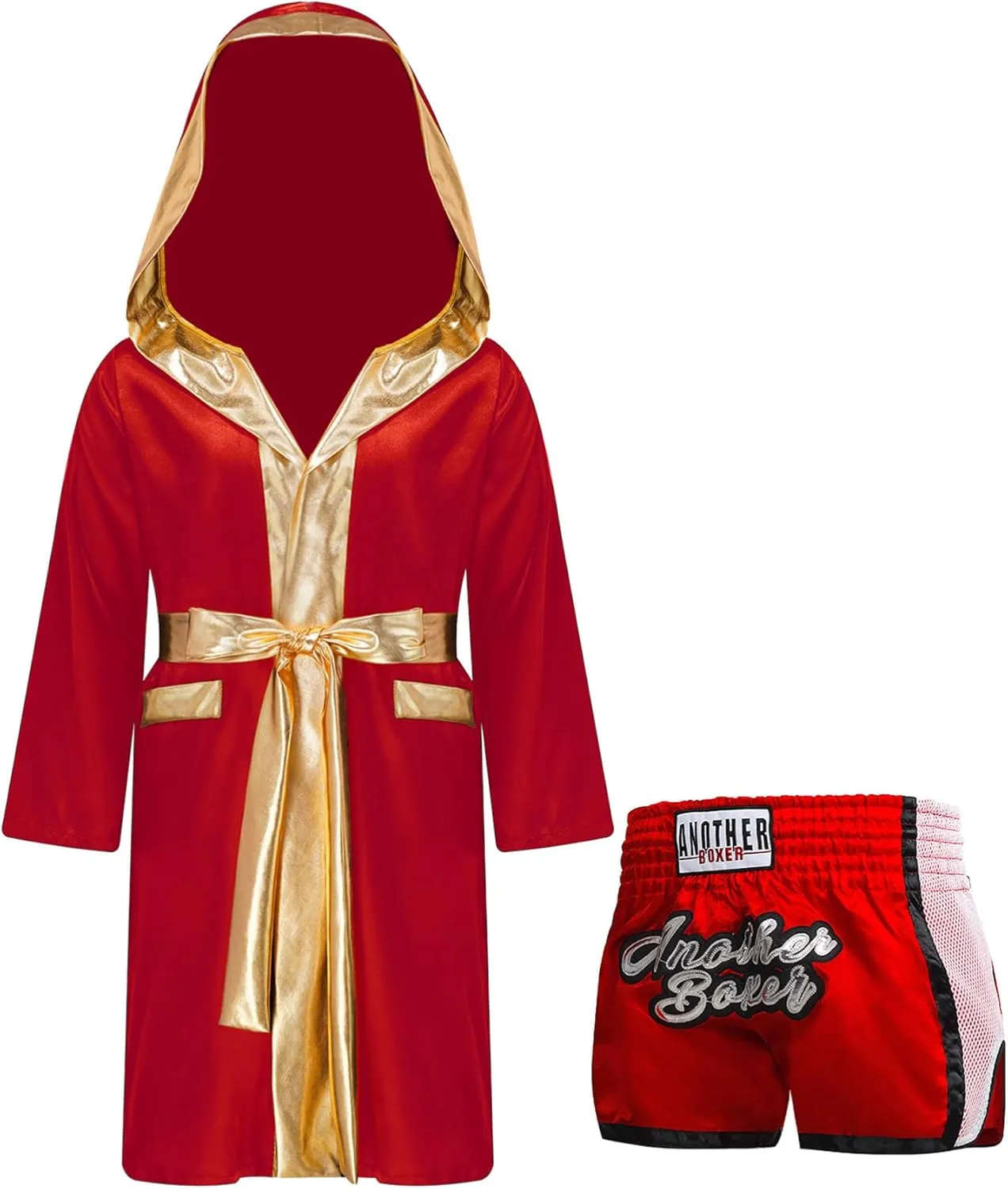 CHICTRY Kids Boys Boxing Costume Hooded Belted Robe and Boxing Shorts Boxer Role Play Cloak Boxing Uniform