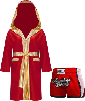 CHICTRY Kids Boys Boxing Costume Hooded Belted Robe and Boxing Shorts Boxer Role Play Cloak Boxing Uniform