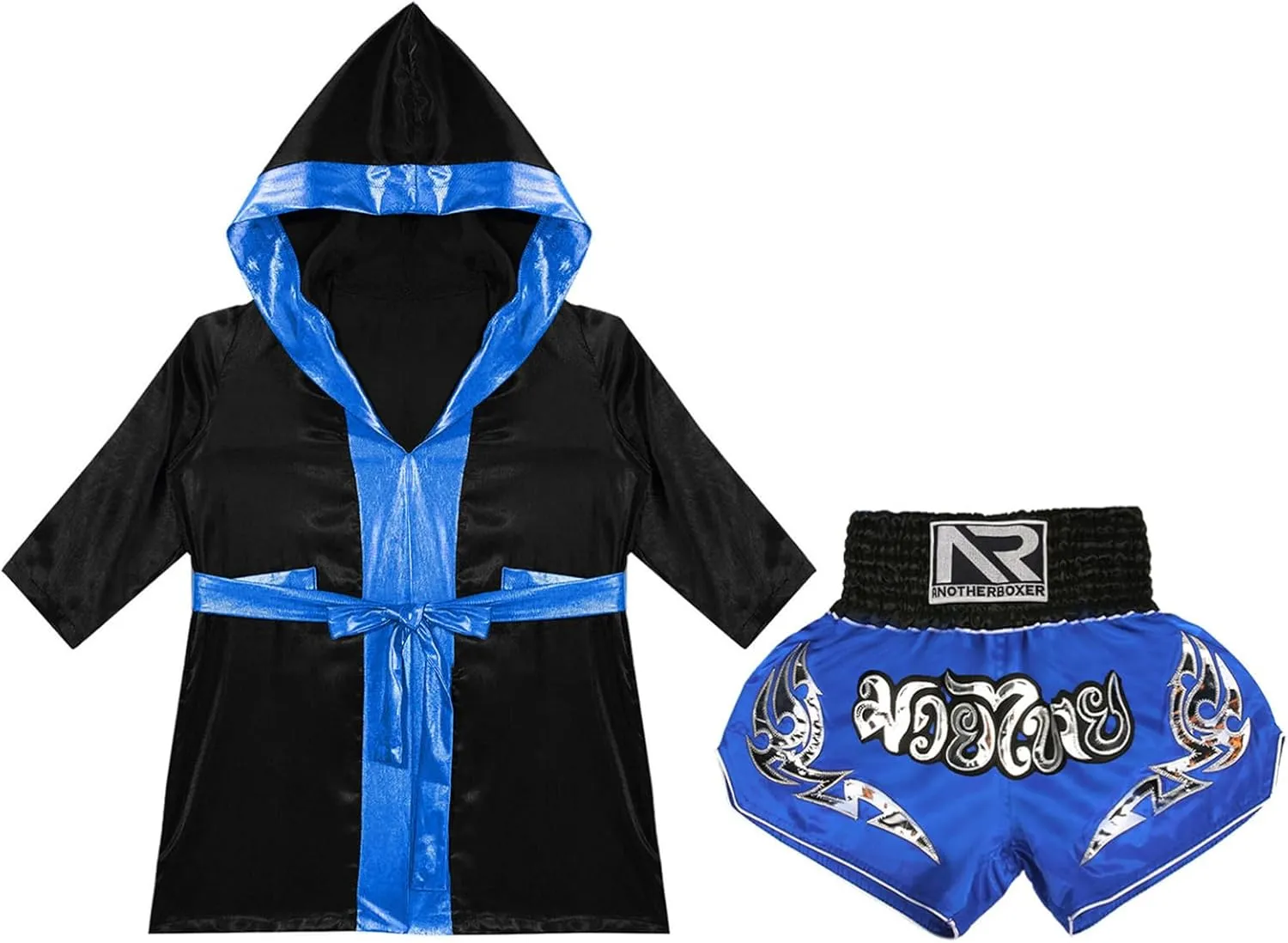 CHICTRY Kids Boys Kickboxing Boxing Costume Long Sleeve Metallic Trim Satin Belt Hooded Cloak with Shorts
