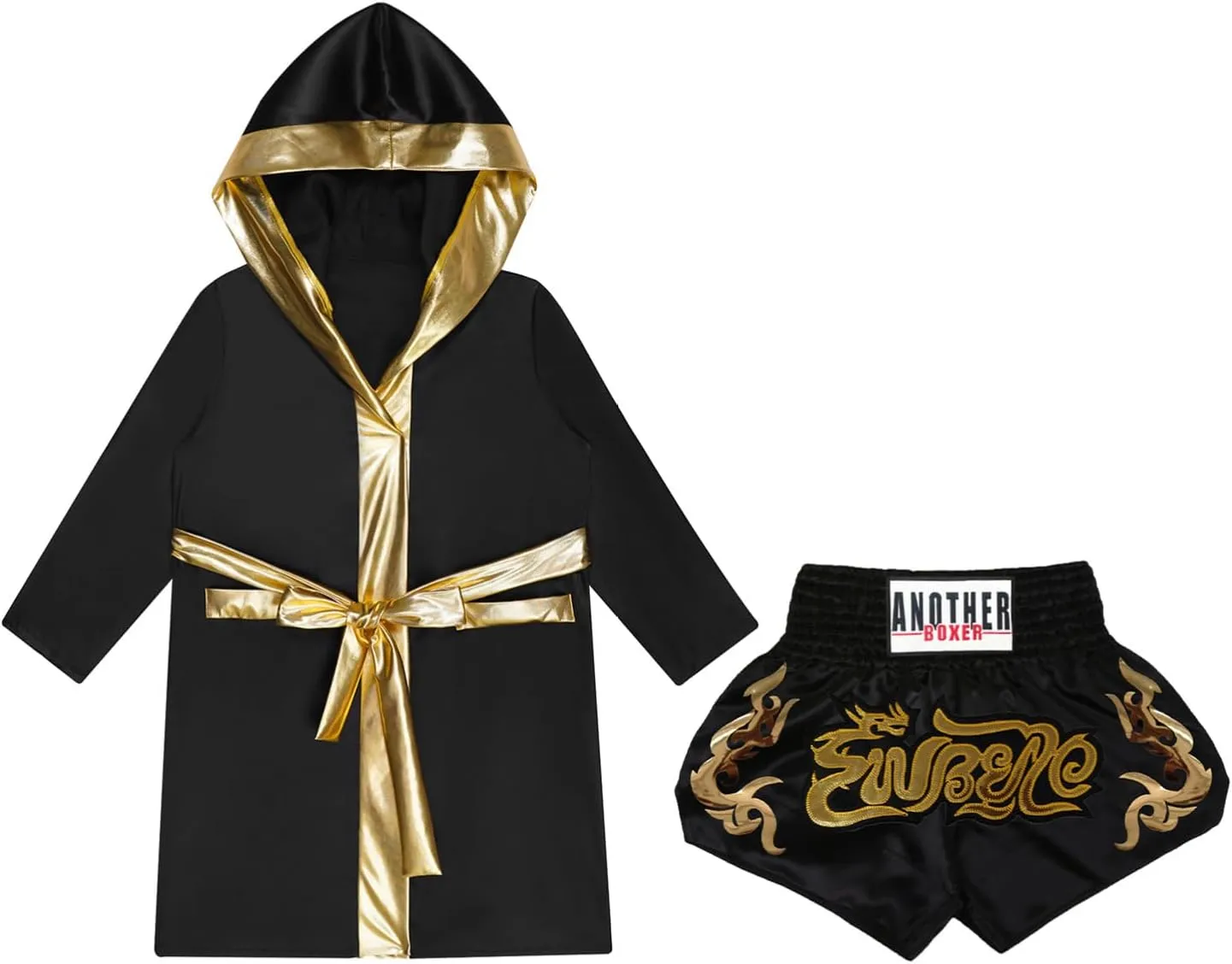 CHICTRY Kids Boys Kickboxing Hooded Robe with Belt and Short Boxing Satin Cloak Costume Outfits Boxer Uniform