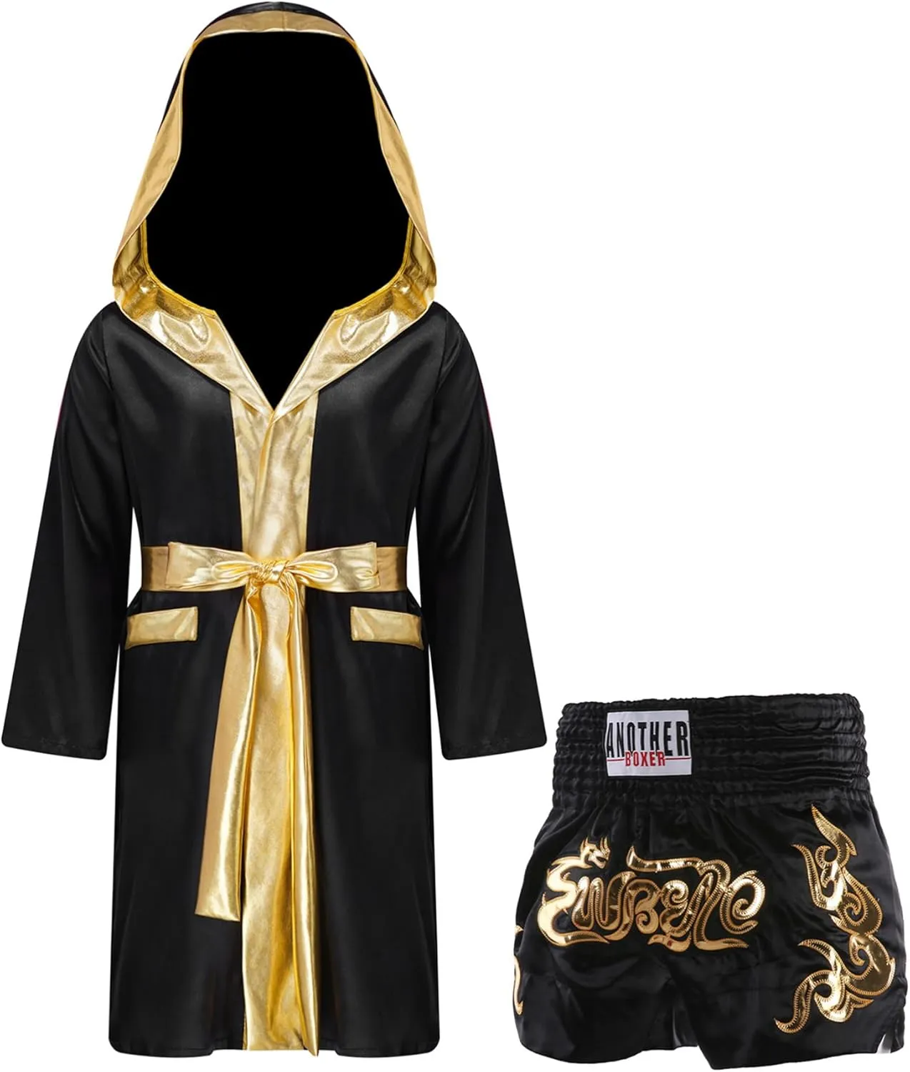 CHICTRY Kids Boys Kickboxing Hooded Robe with Belt and Short Boxing Satin Cloak Costume Outfits Boxer Uniform