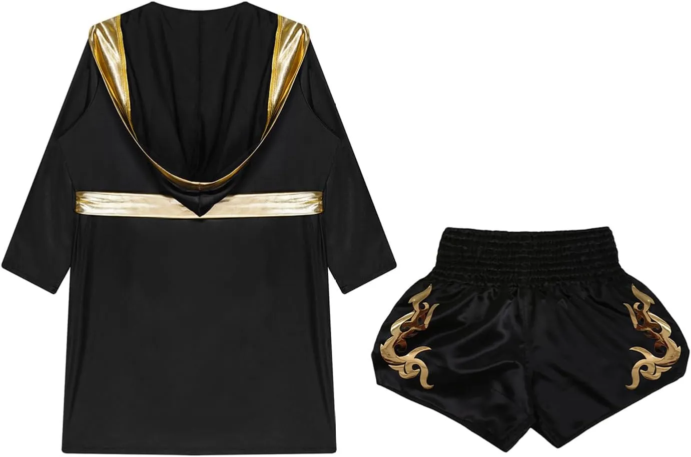 CHICTRY Kids Boys Kickboxing Hooded Robe with Belt and Short Boxing Satin Cloak Costume Outfits Boxer Uniform