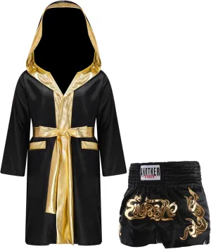 CHICTRY Kids Boys Kickboxing Hooded Robe with Belt and Short Boxing Satin Cloak Costume Outfits Boxer Uniform