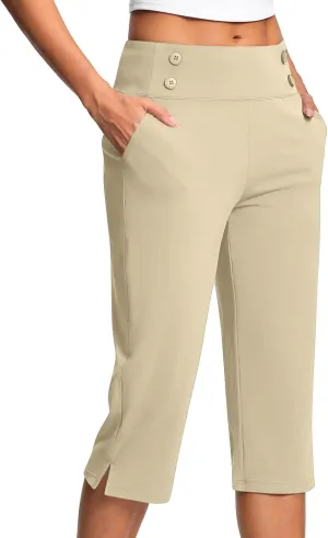 Cropped Leggings for Women Tummy Control Stretch Capri Pants Casual Athletic Pants Summer Yoga Pant with Pockets