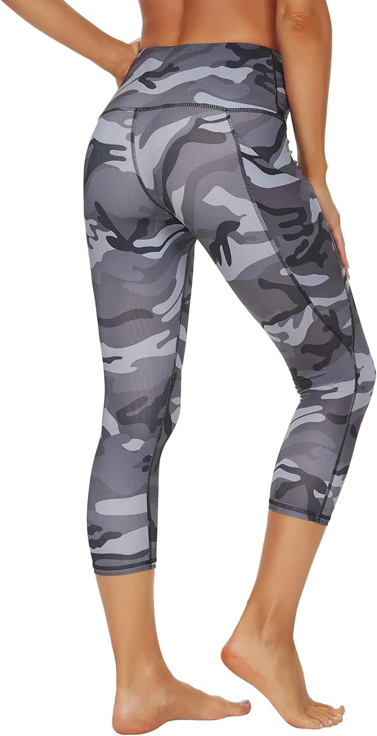 Custer's Night Women's High Waisted Yoga Capris with Pockets Tummy Control Workout Sports Running Capri Leggings