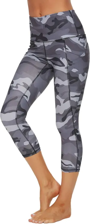 Custer's Night Women's High Waisted Yoga Capris with Pockets Tummy Control Workout Sports Running Capri Leggings