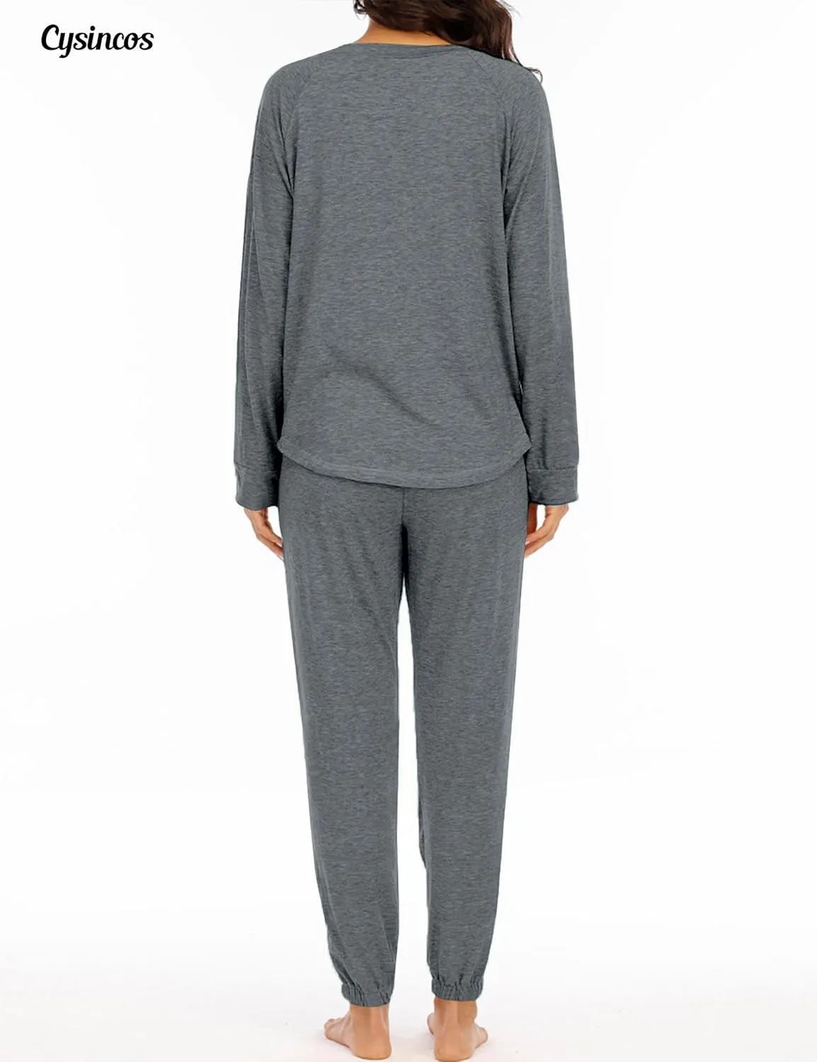 Cysincos Womens Sweatsuits 2 Piece Outfit Sweatpants Loungewear Jogger Pajama Set Long Sleeve Pullover Drawstring Pants