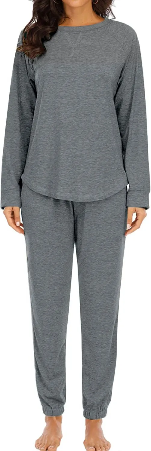 Cysincos Womens Sweatsuits 2 Piece Outfit Sweatpants Loungewear Jogger Pajama Set Long Sleeve Pullover Drawstring Pants