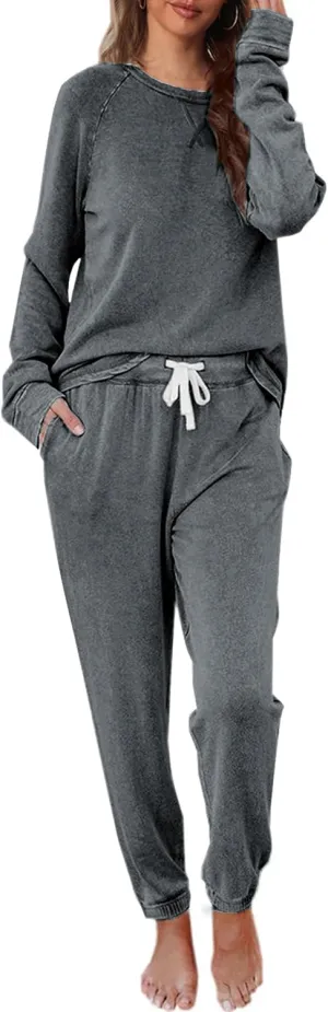 Cysincos Womens Sweatsuits 2 Piece Outfit Sweatpants Loungewear Jogger Pajama Set Long Sleeve Pullover Drawstring Pants