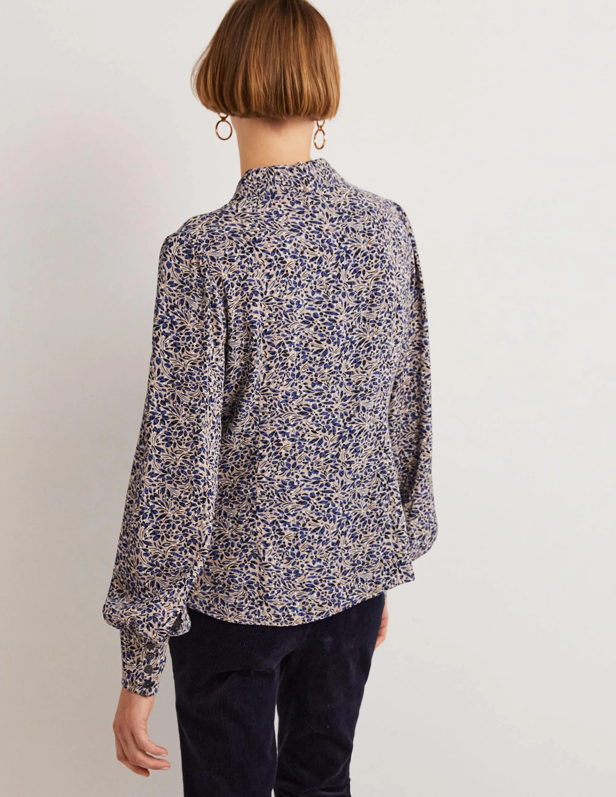 Dart Detail Fitted Shirt-Persian Blue, Leaf Cluster