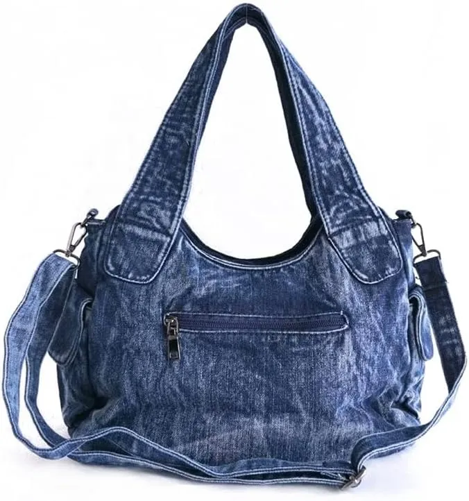 Denim Hobo Bag for Women Jeans Purse Large Capacity Handbags Vintage Shoulder Bags Casual Tote Bag Crossbody Bag (Dark blue)