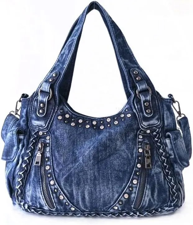 Denim Hobo Bag for Women Jeans Purse Large Capacity Handbags Vintage Shoulder Bags Casual Tote Bag Crossbody Bag (Dark blue)