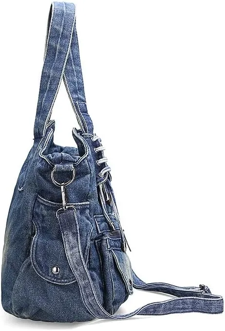 Denim Hobo Bag for Women Jeans Purse Large Capacity Handbags Vintage Shoulder Bags Casual Tote Bag Crossbody Bag (Dark blue)
