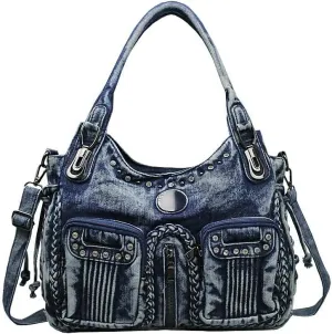 Denim Hobo Bag for Women Jeans Purse Large Capacity Handbags Vintage Shoulder Bags Casual Tote Bag Crossbody Bag (Dark blue)