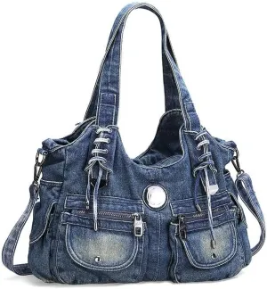 Denim Hobo Bag for Women Jeans Purse Large Capacity Handbags Vintage Shoulder Bags Casual Tote Bag Crossbody Bag (Dark blue)