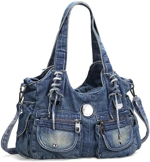 Denim Hobo Bag for Women Jeans Purse Large Capacity Handbags Vintage Shoulder Bags Casual Tote Bag Crossbody Bag (Dark blue)