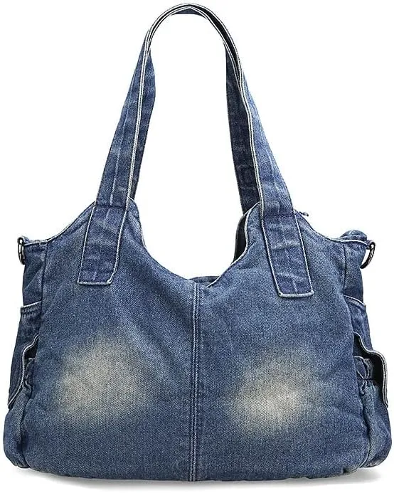 Denim Hobo Bag for Women Jeans Purse Large Capacity Handbags Vintage Shoulder Bags Casual Tote Bag Crossbody Bag (Dark blue)