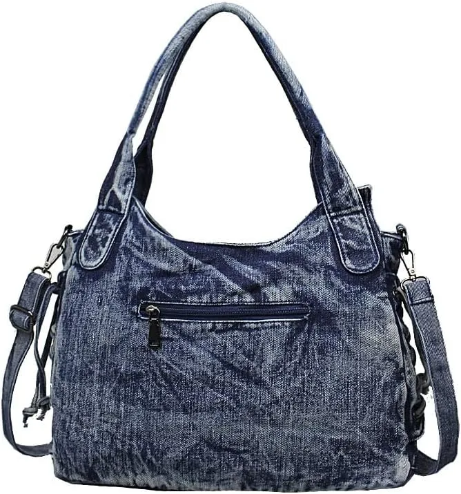 Denim Hobo Bag for Women Jeans Purse Large Capacity Handbags Vintage Shoulder Bags Casual Tote Bag Crossbody Bag (Dark blue)