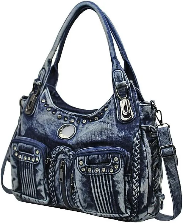 Denim Hobo Bag for Women Jeans Purse Large Capacity Handbags Vintage Shoulder Bags Casual Tote Bag Crossbody Bag (Dark blue)