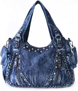 Denim Hobo Bag for Women Jeans Purse Large Capacity Handbags Vintage Shoulder Bags Casual Tote Bag Crossbody Bag (Dark blue)