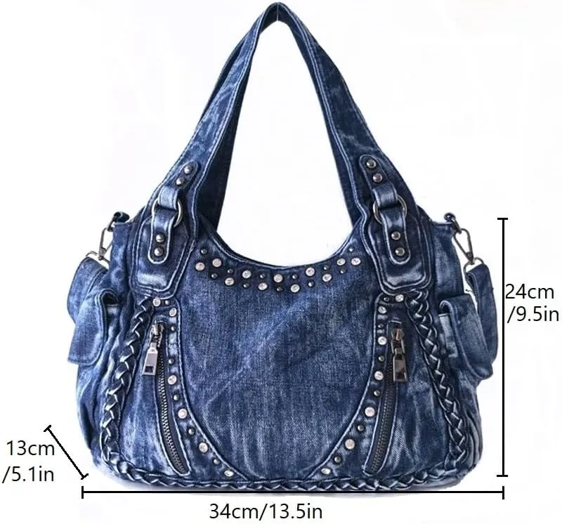 Denim Hobo Bag for Women Jeans Purse Large Capacity Handbags Vintage Shoulder Bags Casual Tote Bag Crossbody Bag (Dark blue)