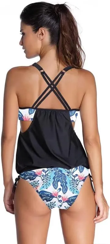 Dokotoo Womens 2024 Fashion Stripes Print Lined Up Double Up Tankini Sets Swimsuits Bathing Suit Swimwear (S-3XL)