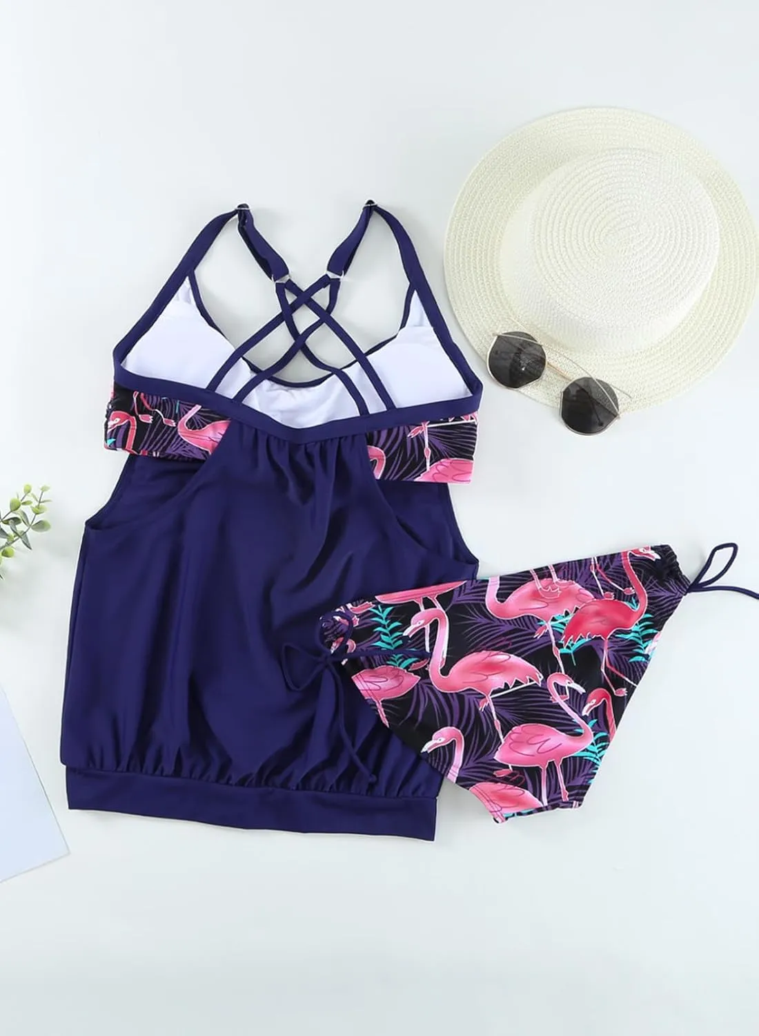 Dokotoo Womens 2024 Fashion Stripes Print Lined Up Double Up Tankini Sets Swimsuits Bathing Suit Swimwear (S-3XL)