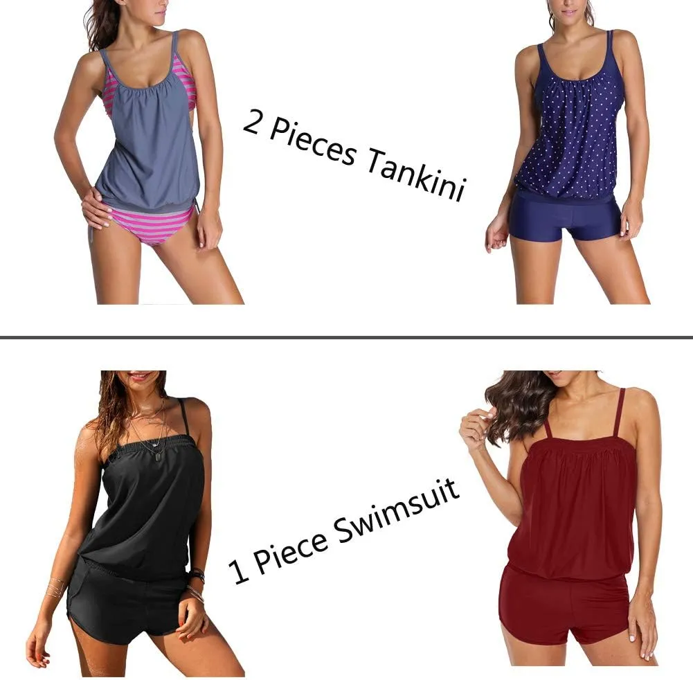 Dokotoo Womens 2024 Fashion Stripes Print Lined Up Double Up Tankini Sets Swimsuits Bathing Suit Swimwear (S-3XL)