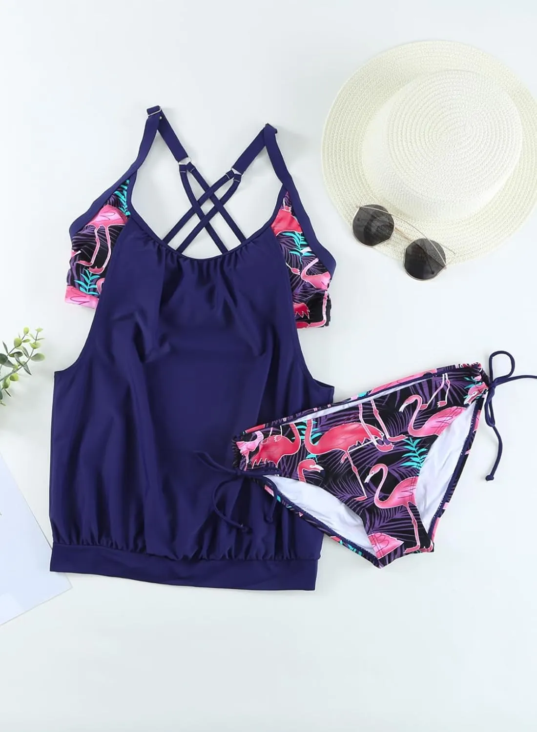 Dokotoo Womens 2024 Fashion Stripes Print Lined Up Double Up Tankini Sets Swimsuits Bathing Suit Swimwear (S-3XL)