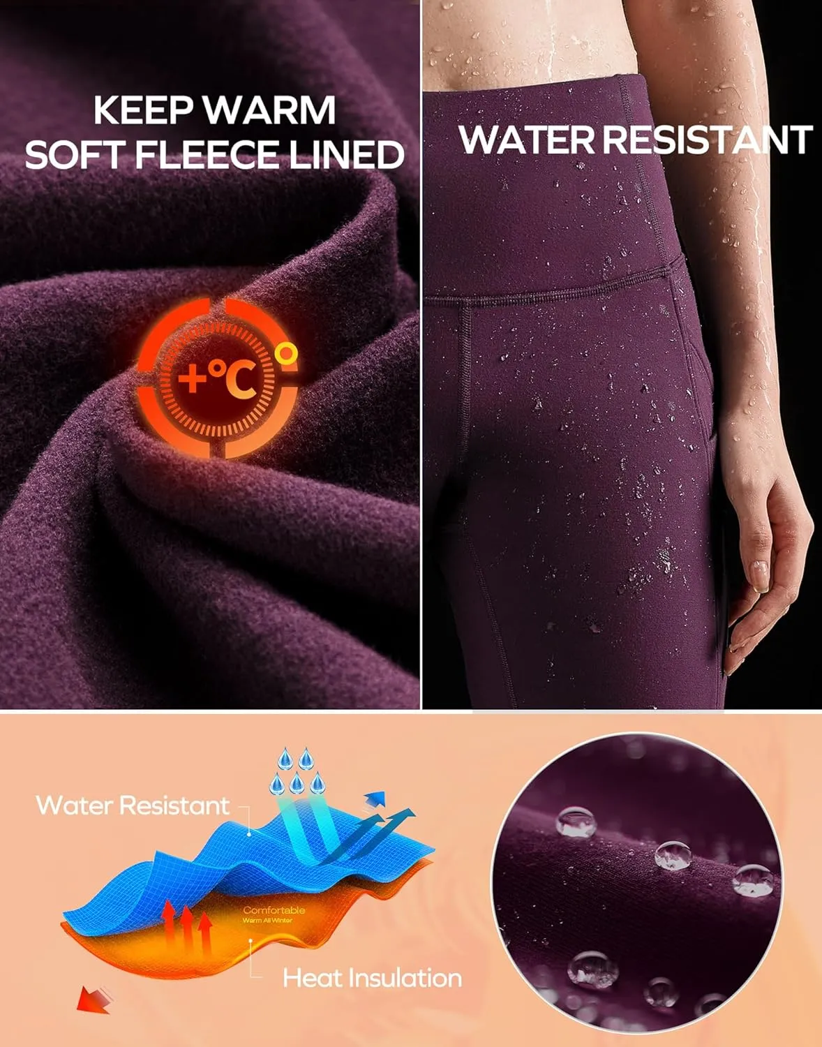 Ewedoos Womens Fleece Lined Leggings Water-Resistant Thermal Winter Fleece Leggings for Women with Pockets Ski Hiking
