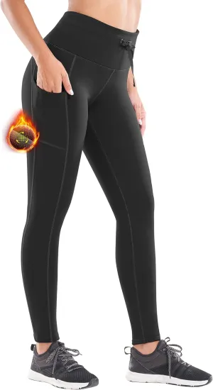 Ewedoos Womens Fleece Lined Leggings with Pockets Water Resistant High Waisted Thermal Winter Leggings for Women Hiking