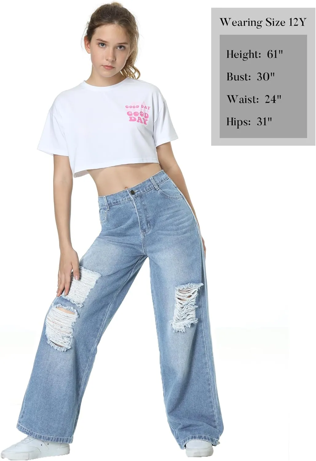EXARUS Girls Jeans Wide Leg/Flare/Skinny Denim Pants Ripped Baggy High Waisted with Pockets Teen Casual Kids 6-14Y