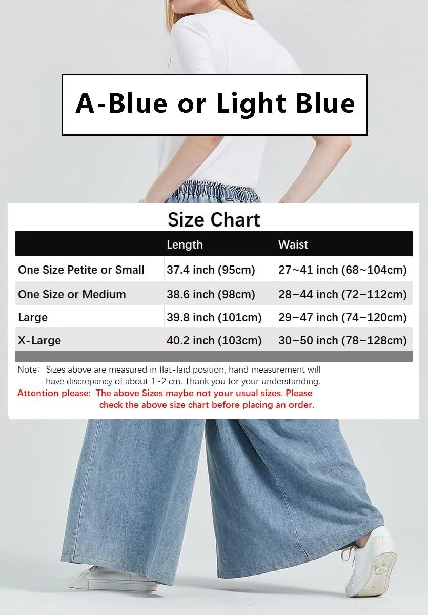Extra Wide Leg Denim Pants for Women Long Jeans Elastic Waist with Pockets Plus Size Loose Casual