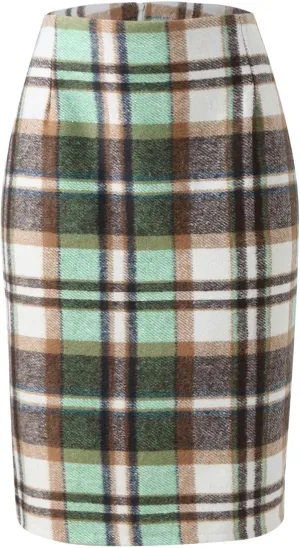 Fall Pencil Plaid Skirts for Women Fall Winter High Waisted Bodycon Skirt Knee Length Wool Midi Skirt Pleated