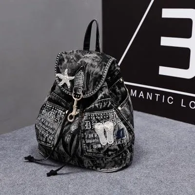 Fashion Denim Backpack Purse for Women Casual Daypack Large Capacity Jeans Shoulder Bag Female Travel Backpack Bag