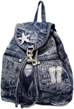 Fashion Denim Backpack Purse for Women Casual Daypack Large Capacity Jeans Shoulder Bag Female Travel Backpack Bag