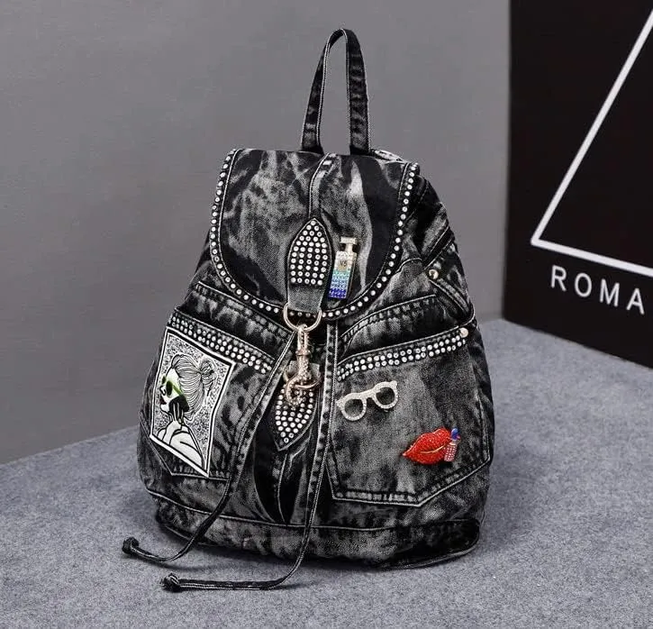 Fashion Denim Backpack Purse for Women Casual Daypack Large Capacity Jeans Shoulder Bag Female Travel Backpack Bag