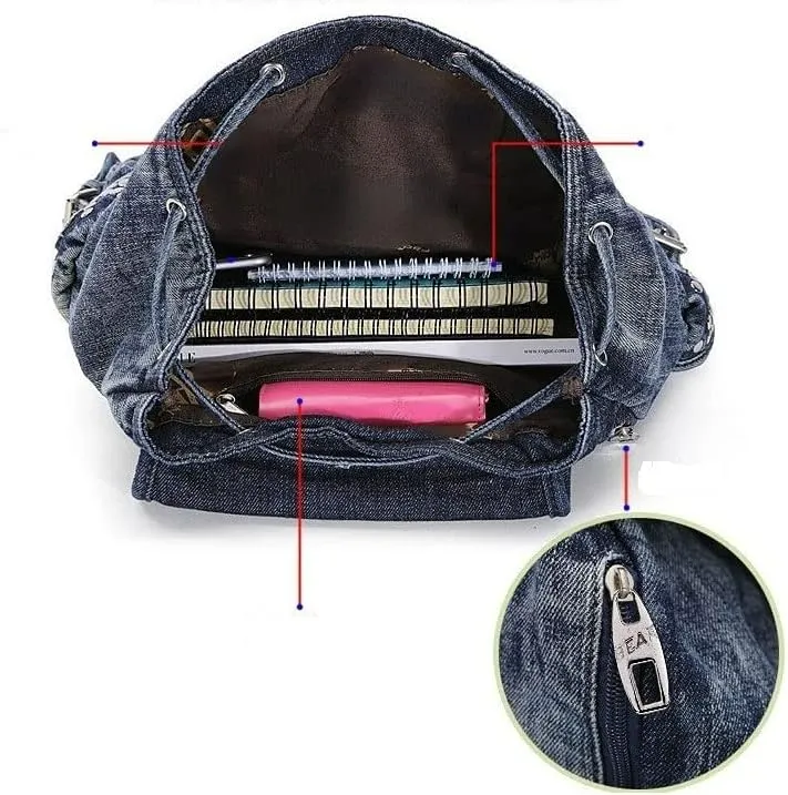 Fashion Denim Backpack Purse for Women Casual Daypack Large Capacity Jeans Shoulder Bag Female Travel Backpack Bag