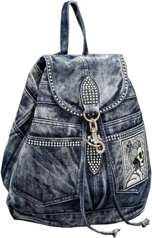 Fashion Denim Backpack Purse for Women Casual Daypack Large Capacity Jeans Shoulder Bag Female Travel Backpack Bag