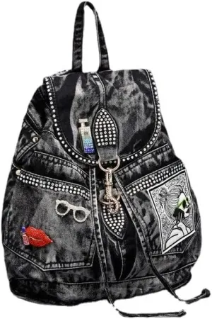 Fashion Denim Backpack Purse for Women Casual Daypack Large Capacity Jeans Shoulder Bag Female Travel Backpack Bag