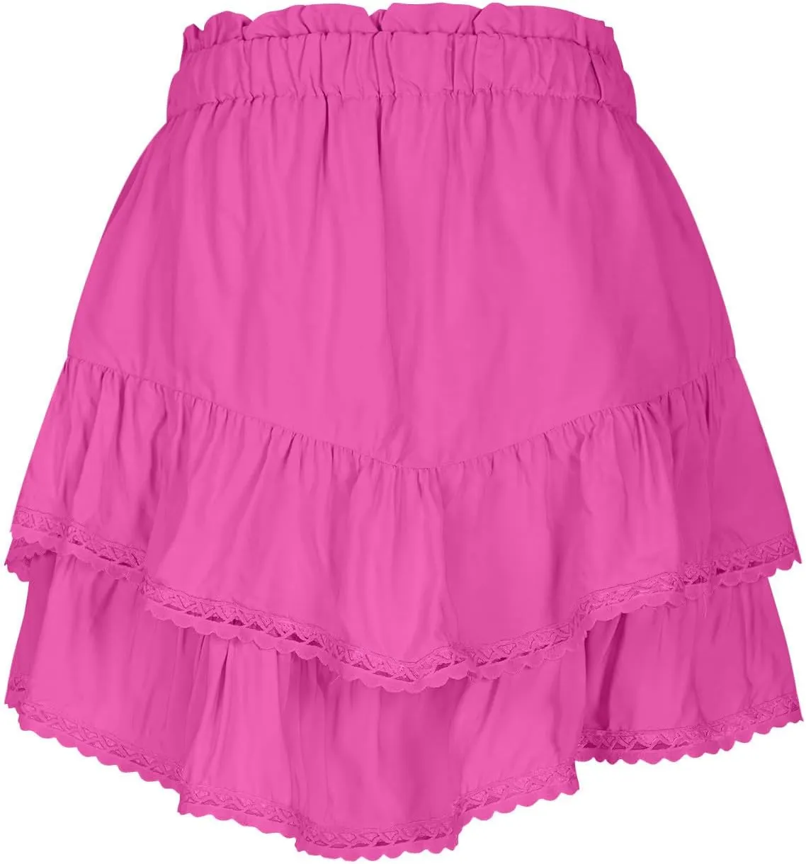 Flowy Summer Mini Skirt for Women Crochet Ruffle Elastic Waist Asymmetrical Hem Casual Short A Line Skirts