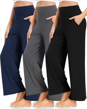 FULLSOFT 3 Pack Women's Wide Leg Yoga Pants Comfy Loose Sweatpants High Waisted Lounge Casual Pants with Pockets