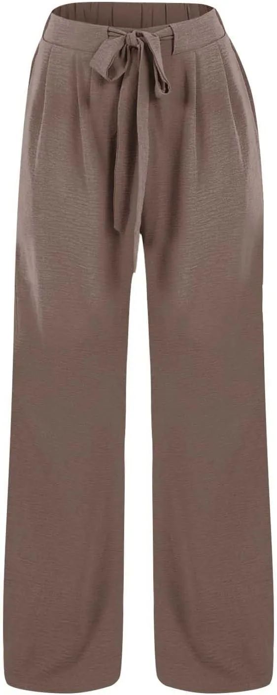 Girls Wide Leg Palazzo Pants Cotton Linen Summer High Waist Flowy Casual Trousers Loose Beach Travel Vacation Clothes