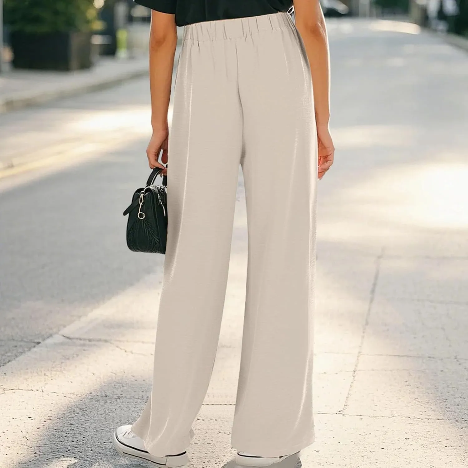 Girls Wide Leg Palazzo Pants Cotton Linen Summer High Waist Flowy Casual Trousers Loose Beach Travel Vacation Clothes