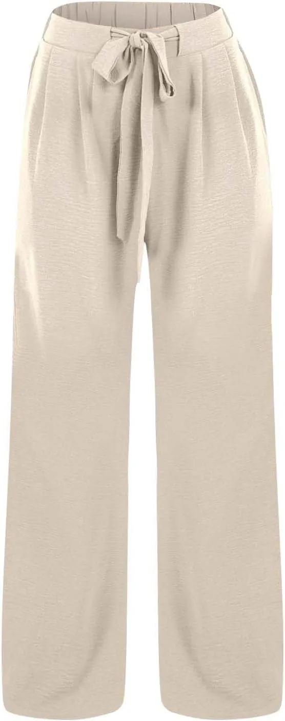 Girls Wide Leg Palazzo Pants Cotton Linen Summer High Waist Flowy Casual Trousers Loose Beach Travel Vacation Clothes